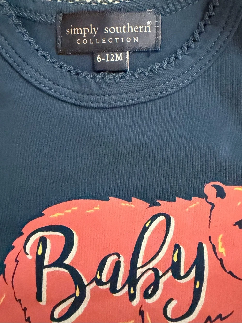 Simply Southern Navy Baby Bodysuit with Bear graphic size 6-12 mo